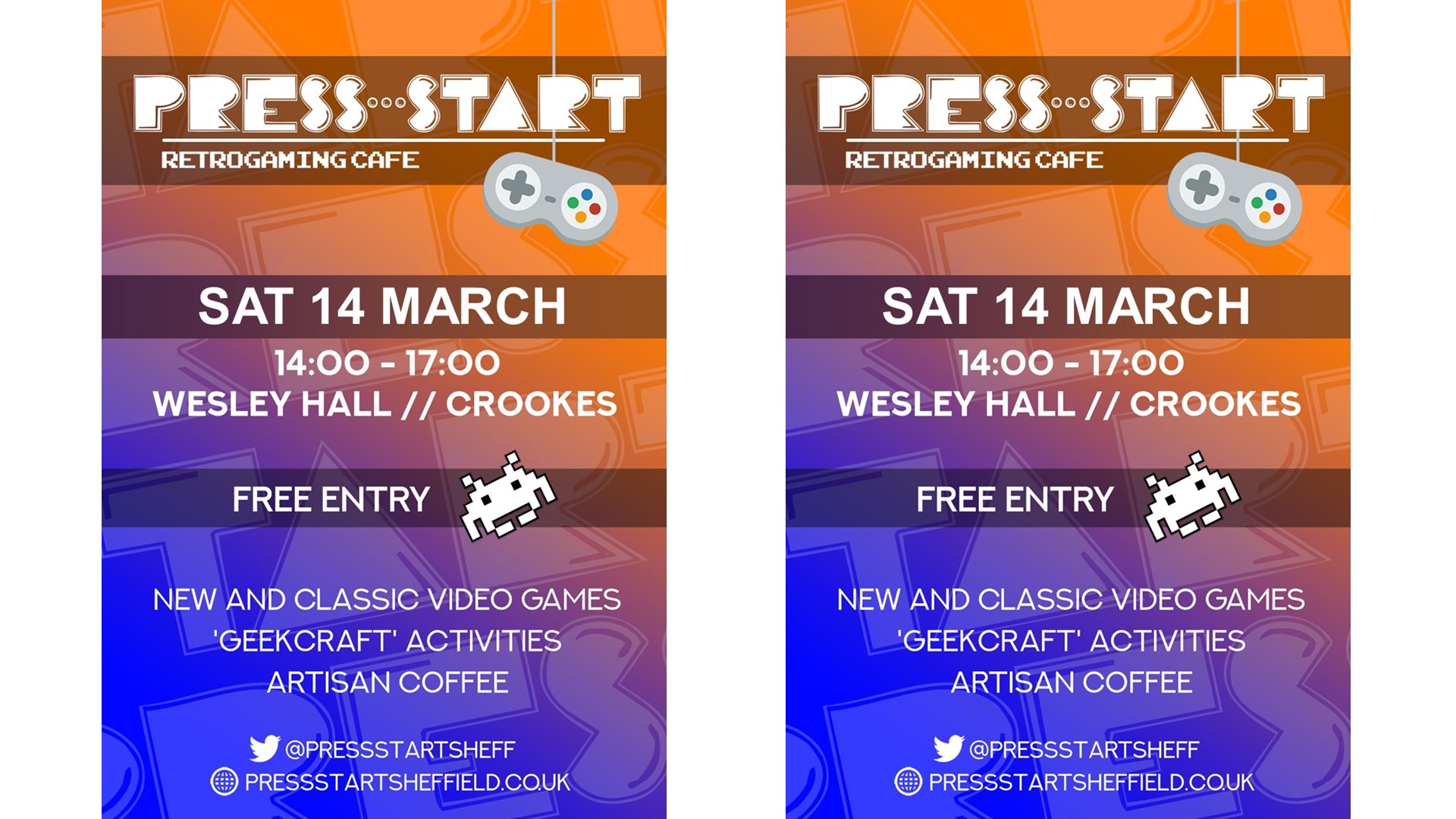 Press Start Retrogaming Cafe Flyer