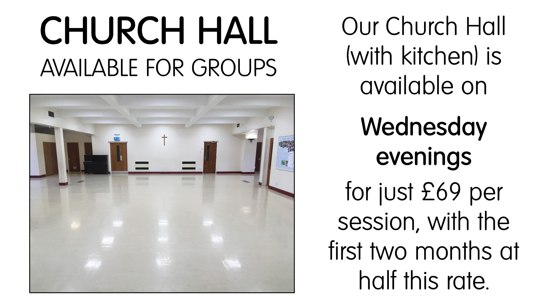 Church Hall Available Wednesday Evenings